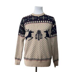 Abollria Ugly Christmas Sweater size M Reindeer‎ Snowflakes Pullover Soft Nordic